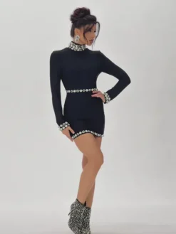 Dresses|Mini Dresses*Bandage Svetlana Long Sleeve Rhinestone Dress
