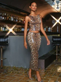 Tops*Mew Mews Fashion Syrita Backless Leopard Sequin Top