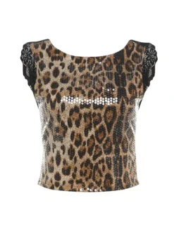 Tops*Mew Mews Fashion Syrita Backless Leopard Sequin Top