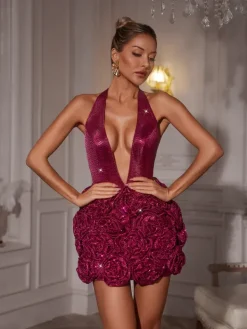 Dresses|Mini Dresses*Mew Mews Fashion Takara Halterneck Flower Glitter Mini Dress