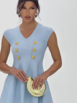 Dresses|Mini Dresses*Mew Mews Fashion Tameron V Neck Button Knitted Mini Dress In Blue
