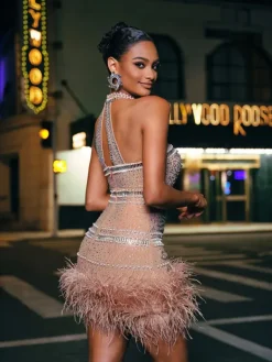 Dresses|Mini Dresses*Lu Yili Tamisha Halterneck Rhinestone Feather Mini Dress