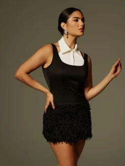 Dresses|Mini Dresses*Mew Mews Fashion Tatami Sleeveless Fur Trimmed Mini Dress