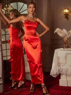 Dresses|Maxi Dresses*Mew Mews Fashion Taton Strapless Heart Satin Maxi Dress