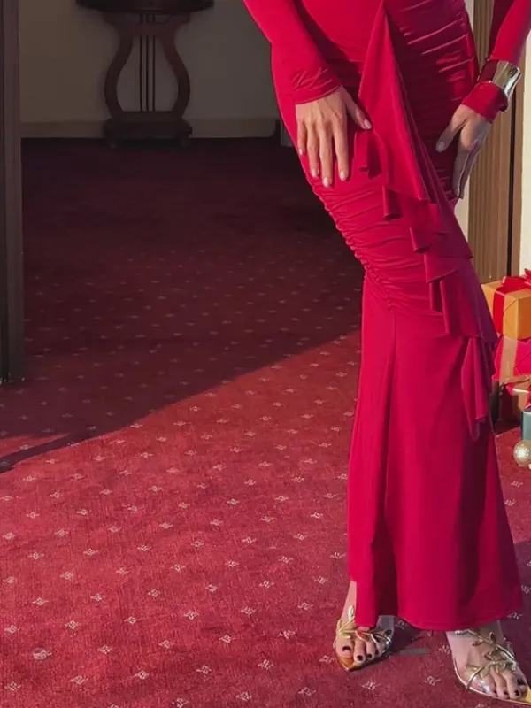 Dresses|Maxi Dresses*Mew Mews Fashion Tatyanah Long Sleeve Ruched Maxi Dress