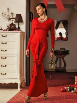 Dresses|Maxi Dresses*Mew Mews Fashion Tatyanah Long Sleeve Ruched Maxi Dress