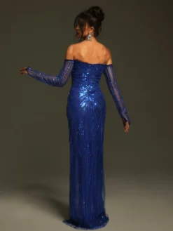 Embellishment|Dresses*Lu Yili Tavorian Off Shoulder Sequin Split Maxi Dress