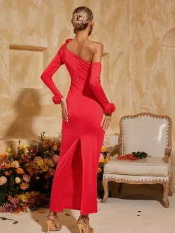 Dresses|Midi Dresses*Mew Mews Fashion Taylin One Shoulder Flower Ruched Midi Dress
