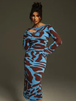 Dresses|Midi Dresses*Mew Mews Fashion Taysia Long Sleeve Leopard Knitted Midi Dress