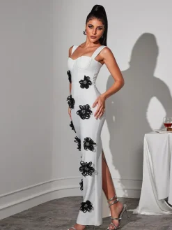 Maxi Dresses|Dresses*Mew Mews Fashion Teadoir Flower Crystal Bandage Mini Dress
