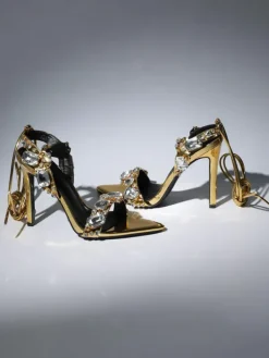 Shoes*Mew Mews Fashion Tempest Crystal Lace Up Heels In Gold