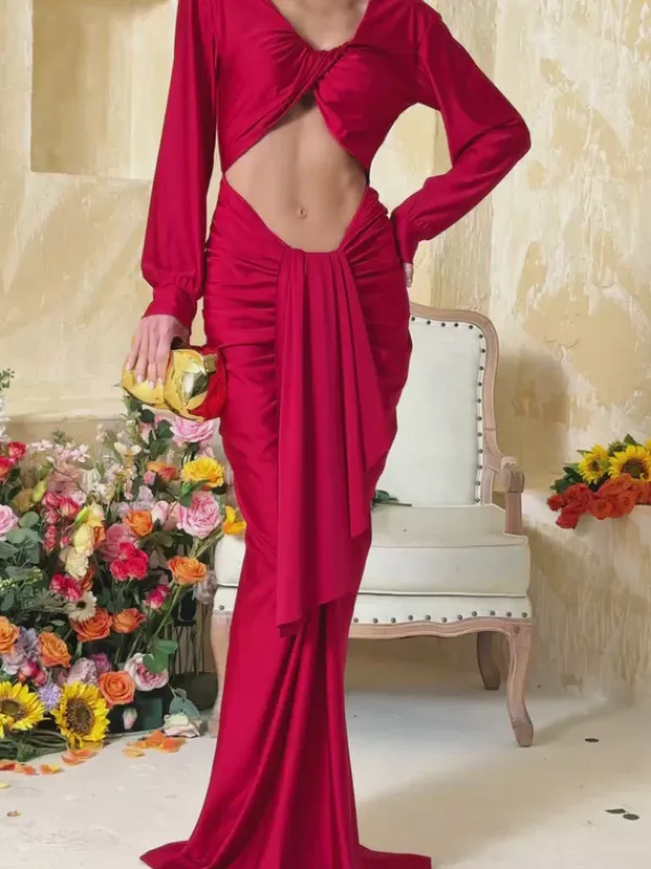 Dresses|Maxi Dresses*Mew Mews Fashion Terrell Long Sleeve Twisted Cutout Maxi Dress