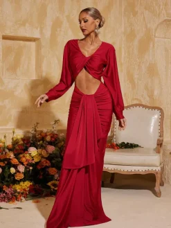 Dresses|Maxi Dresses*Mew Mews Fashion Terrell Long Sleeve Twisted Cutout Maxi Dress