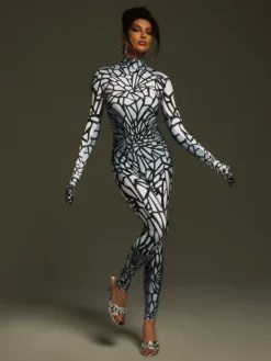 Jumpsuits & Romper|Embellishment*Embellishment Tevaughn Long Sleeve Animal Printed Jumpsuit