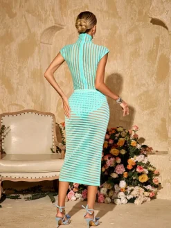 Sets & Co-ords*Mew Mews Fashion Thalvix High Neck Stripe Skirt Set In Mint