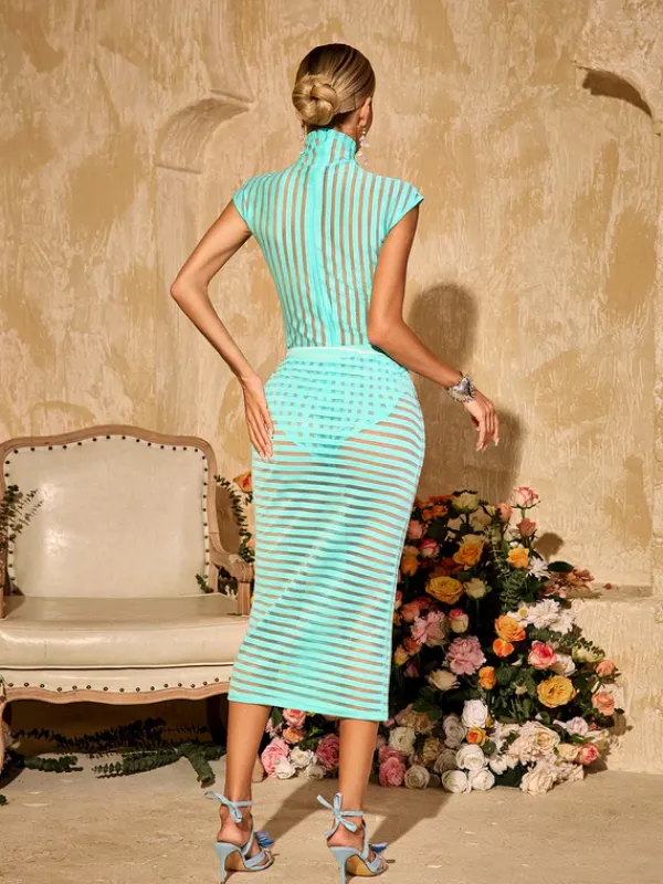 Sets & Co-ords*Mew Mews Fashion Thalvix High Neck Stripe Skirt Set In Mint