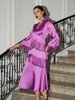 Dresses*Mew Mews Fashion Thandie Glitter Fringe Satin Dress