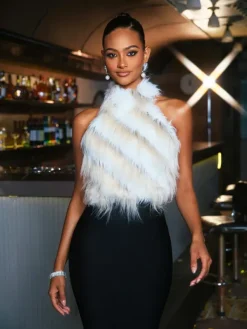 Tops*Mew Mews Fashion Thara Backless Faux Fur Top