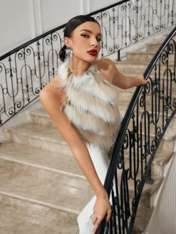 Tops*Mew Mews Fashion Thara Backless Faux Fur Top
