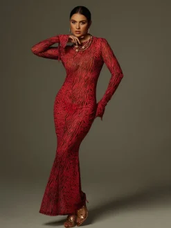 Dresses|Maxi Dresses*Mew Mews Fashion Theophilus Long Sleeve Backless Leopard Maxi Dress