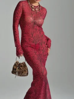 Dresses|Maxi Dresses*Mew Mews Fashion Theophilus Long Sleeve Backless Leopard Maxi Dress