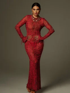 Dresses|Maxi Dresses*Mew Mews Fashion Theophilus Long Sleeve Backless Leopard Maxi Dress