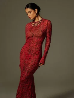 Dresses|Maxi Dresses*Mew Mews Fashion Theophilus Long Sleeve Backless Leopard Maxi Dress