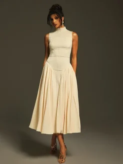 Dresses|Midi Dresses*Mew Mews Fashion Thota Sleeveless Ruced Midi Dress