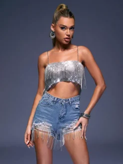 Tops*Mew Mews Fashion O/S Tiera Spaghetti Fringe Chainmail Top