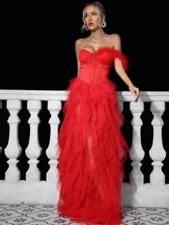 Dresses|Maxi Dresses*Mew Mews Fashion Titania One Shoulder Tulle Maxi Dress In Red