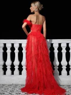 Dresses|Maxi Dresses*Mew Mews Fashion Titania One Shoulder Tulle Maxi Dress In Red