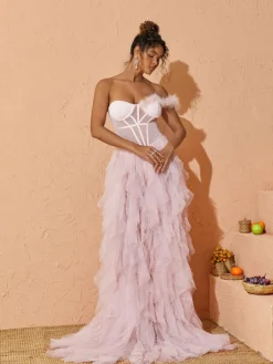 Dresses*Mew Mews Fashion Titania One Shoulder Tulle Maxi Dress In Blush