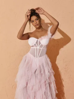 Dresses*Mew Mews Fashion Titania One Shoulder Tulle Maxi Dress In Blush