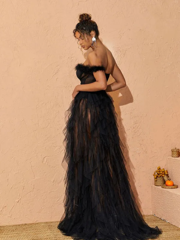 Dresses|Maxi Dresses*Mew Mews Fashion Titania One Shoulder Tulle Maxi Dress In Black