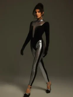 Jumpsuits & Romper*Mew Mews Fashion Tizoc Long Sleeve Velvet Jumpsuit