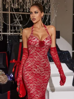 Dresses|Maxi Dresses*Mew Mews Fashion Toby Halterneck Floral Lace Maxi Dress With Gloves