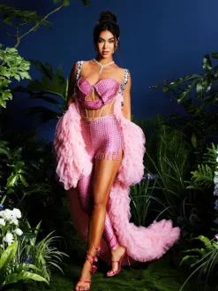 Sets & Co-ords*Jiu Bajia O/S Tolliver Crystal Pants Set In Pink