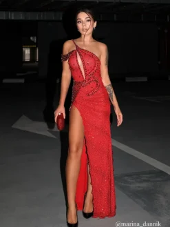 Embellishment|Dresses*Lu Yili Tonantzin One Shoulder Sequin Split Maxi Dress
