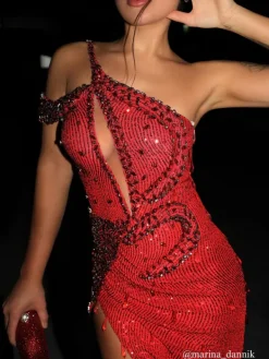 Embellishment|Dresses*Lu Yili Tonantzin One Shoulder Sequin Split Maxi Dress