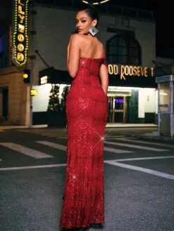 Embellishment|Dresses*Lu Yili Tonantzin One Shoulder Sequin Split Maxi Dress
