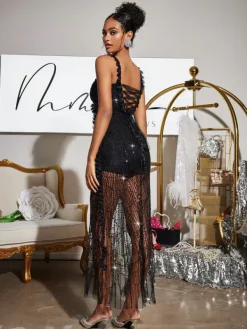 Dresses|Midi Dresses*Mew Mews Fashion Torquil Spaghetti Fringe Draped Midi Dress