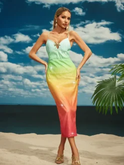 Dresses|Midi Dresses*Mew Mews Fashion Tova Starfish Sequin Midi Dress In Rainbow