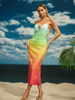 Dresses|Midi Dresses*Mew Mews Fashion Tova Starfish Sequin Midi Dress In Rainbow