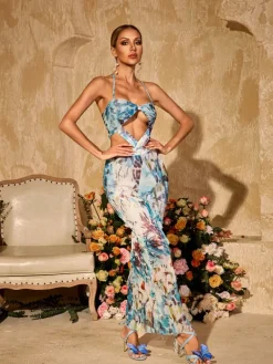 Dresses|Maxi Dresses*Mew Mews Fashion Ulyxar Halterneck Floral Maxi Dress