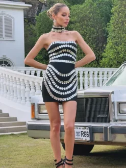 Dresses|Mini Dresses*Bandage Vaelith Strapless Crystal Mini Dress With Choker
