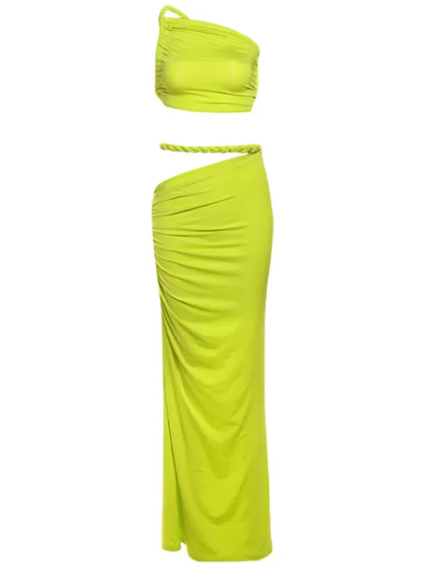 Sets & Co-ords*Mew Mews Fashion Valphyx Backless Cutout Ruched Skirt Set In Lime Yellow