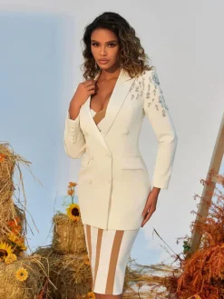 Coats & Jackets|Blazers*Mew Mews Fashion Vasil Rhinestone Embellished Blazer In White