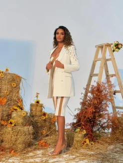 Coats & Jackets|Blazers*Mew Mews Fashion Vasil Rhinestone Embellished Blazer In White