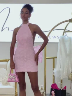 Dresses|Mini Dresses*Mew Mews Fashion Vedette Halterneck Flower Bow Mini Dress