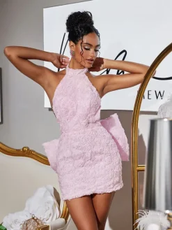 Dresses|Mini Dresses*Mew Mews Fashion Vedette Halterneck Flower Bow Mini Dress